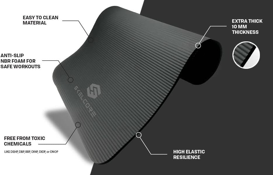 Skelcore 10mm Yoga Mat with Holding Straps
