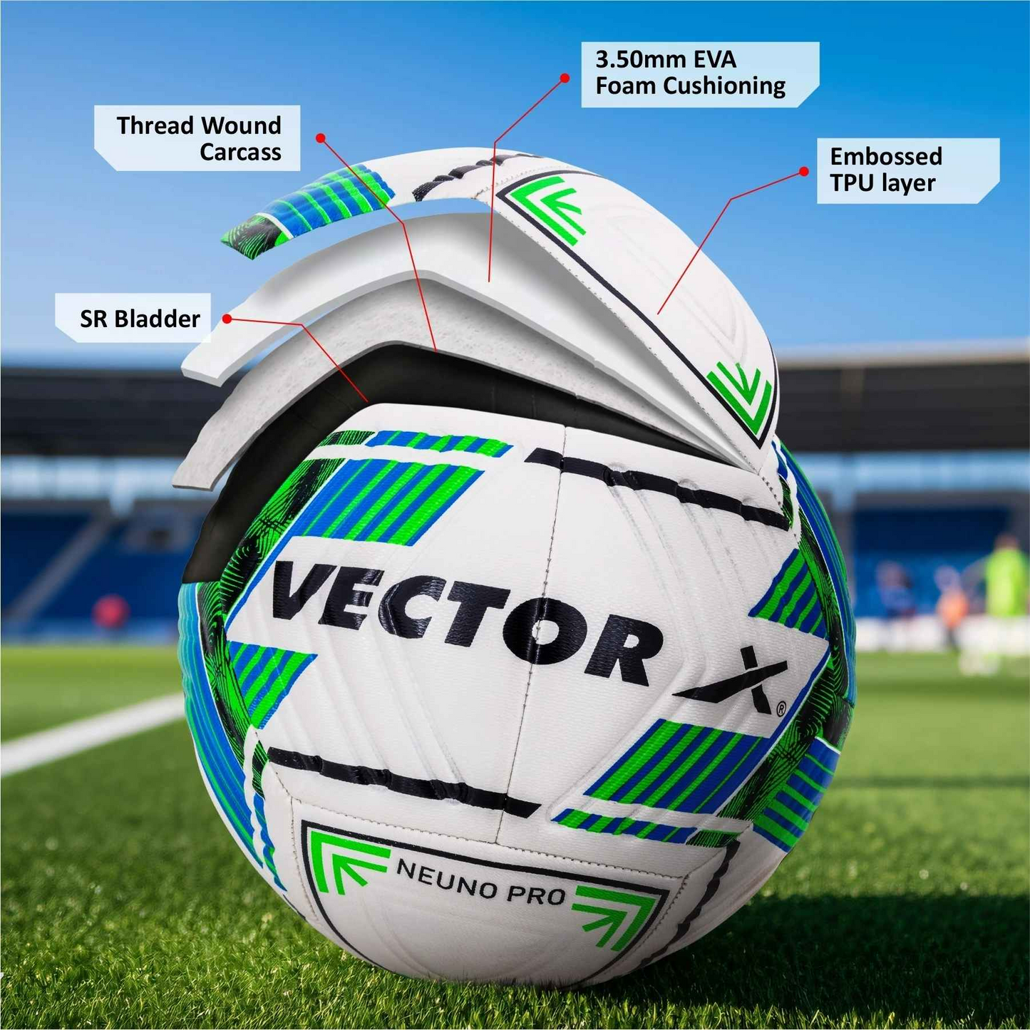 VECTOR X Premium Neuno Pro TPU 3D Embossed Machine Stitched Football