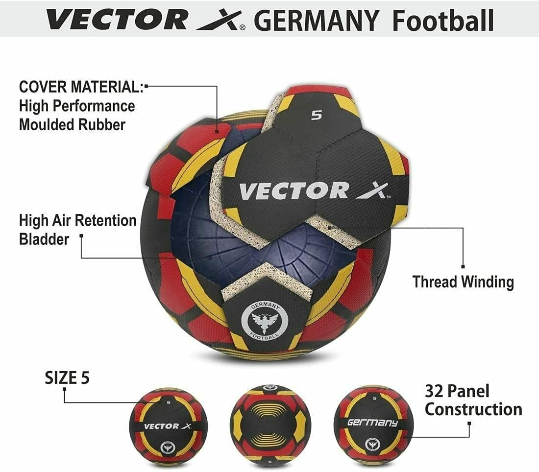 Vector X Germany Hand Stitched 32 Pannel Rubber Moulded Football Black Size 5
