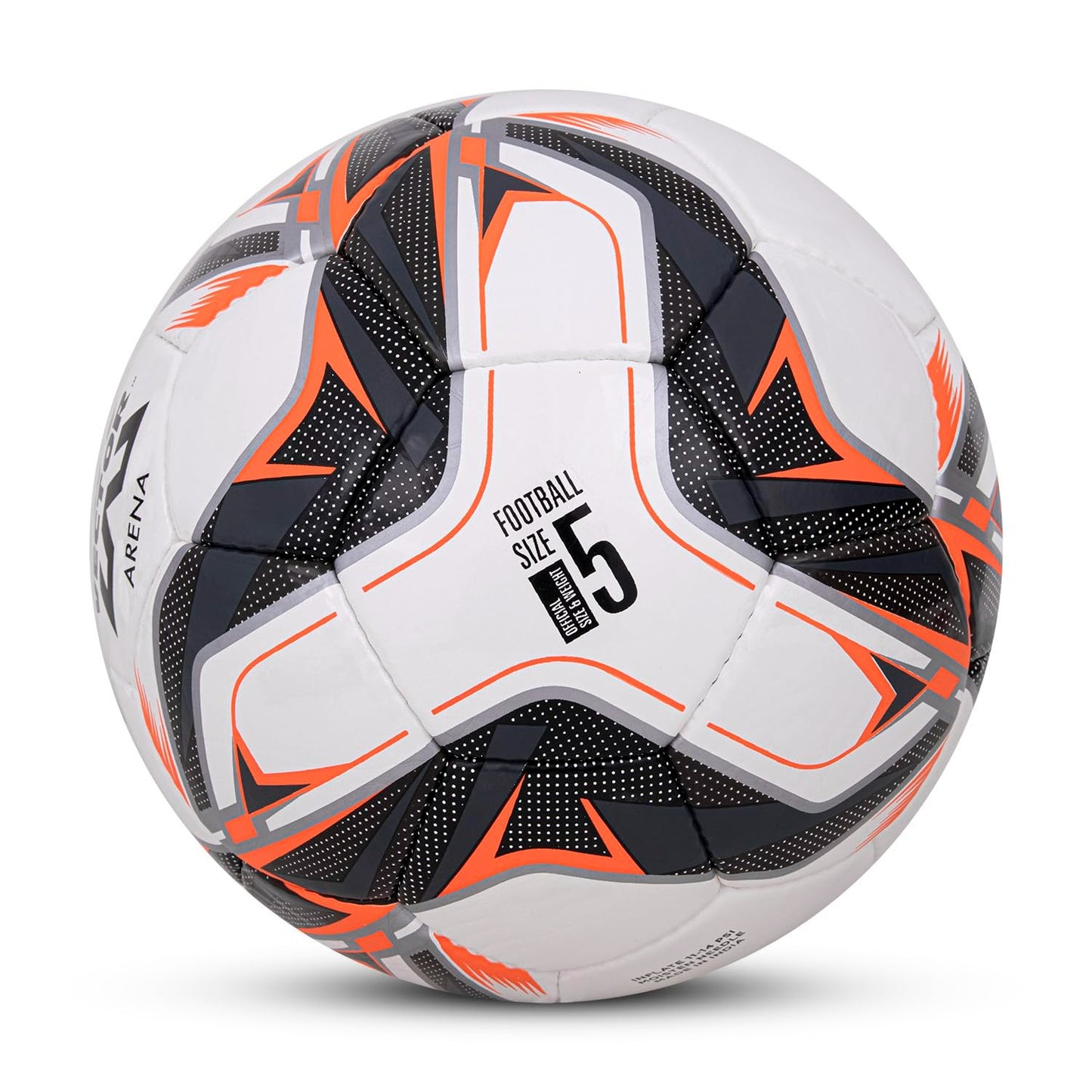 Vector X Arena Soft Shiny PU Hand Stitched FIFA Basic Approved Indoor/Outdoor Water-Resistant Football with Latex Bladder, White-Black-Orange, Size 5