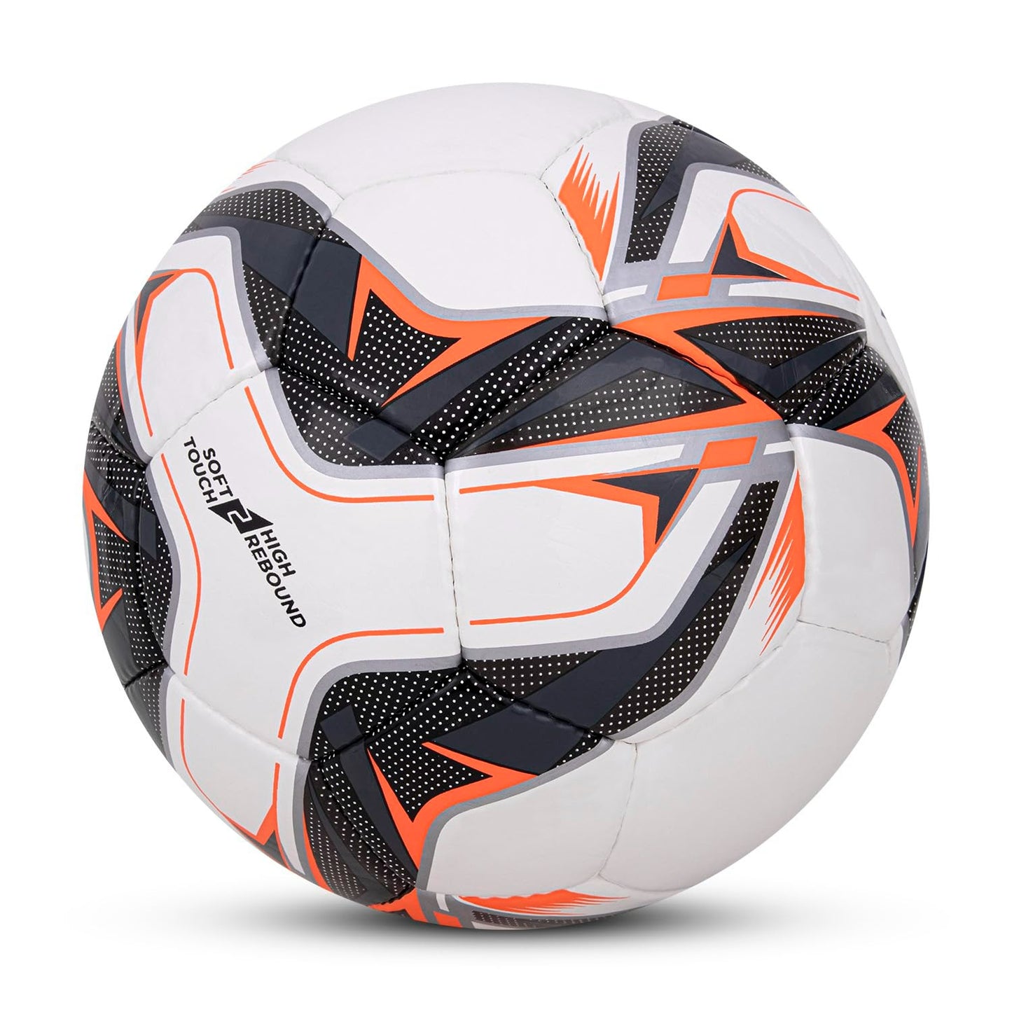 Vector X Arena Soft Shiny PU Hand Stitched FIFA Basic Approved Indoor/Outdoor Water-Resistant Football with Latex Bladder, White-Black-Orange, Size 5