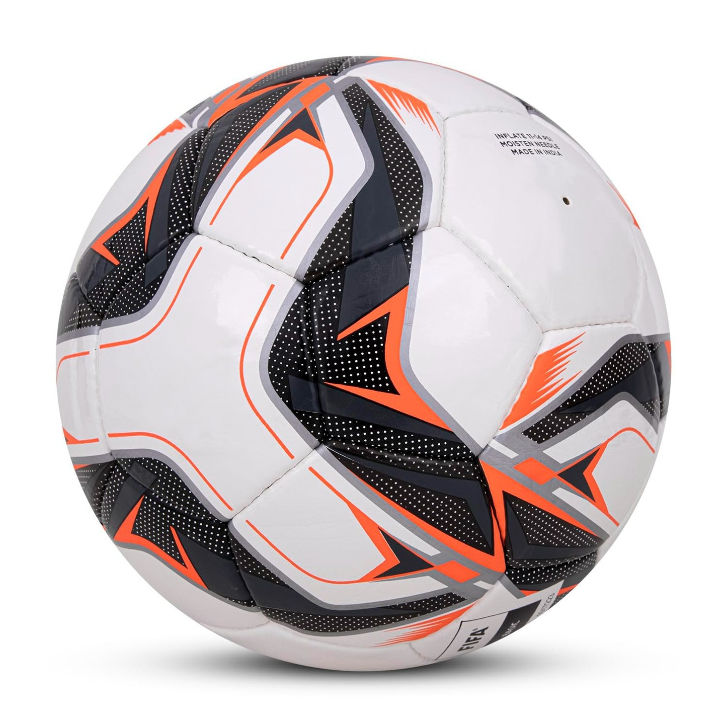 Vector X Arena Soft Shiny PU Hand Stitched FIFA Basic Approved Indoor/Outdoor Water-Resistant Football with Latex Bladder, White-Black-Orange, Size 5