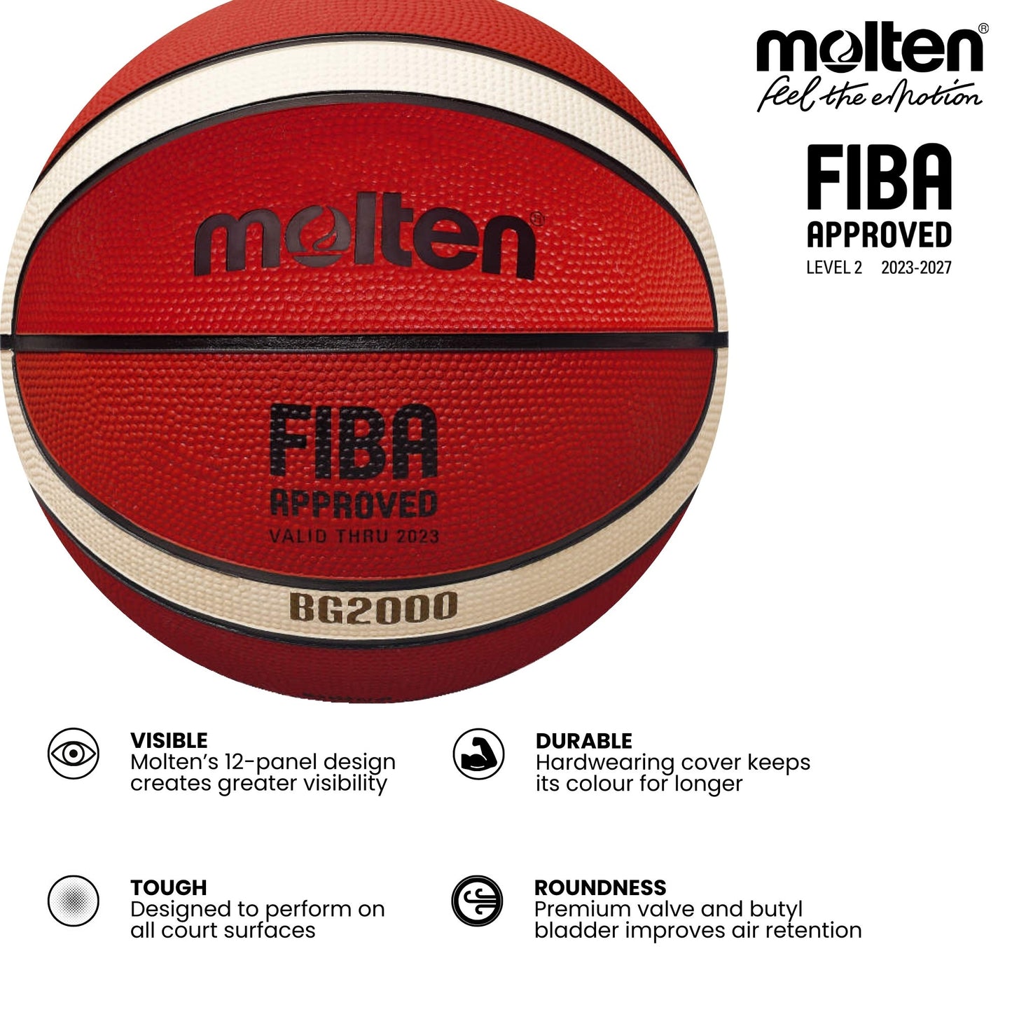 Molten BG2000 Basketball 12 Panel Rubber (Indoor & Outdoor)