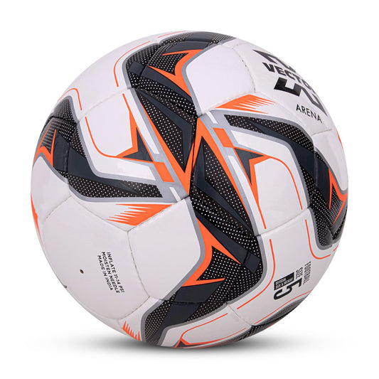 Vector X Arena Soft Shiny PU Hand Stitched FIFA Basic Approved Indoor/Outdoor Water-Resistant Football with Latex Bladder, White-Black-Orange, Size 5